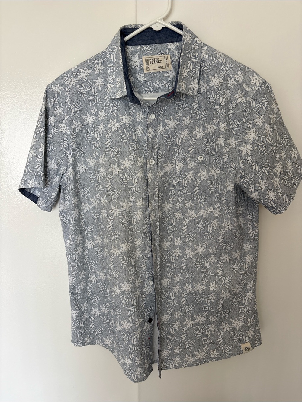 Free Planet Blue Floral Short Sleeve Button-Down Shirt